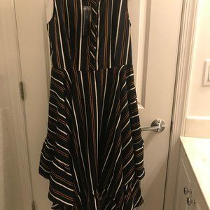 Gracia Navy Multi Colored Striped High-Low Dress